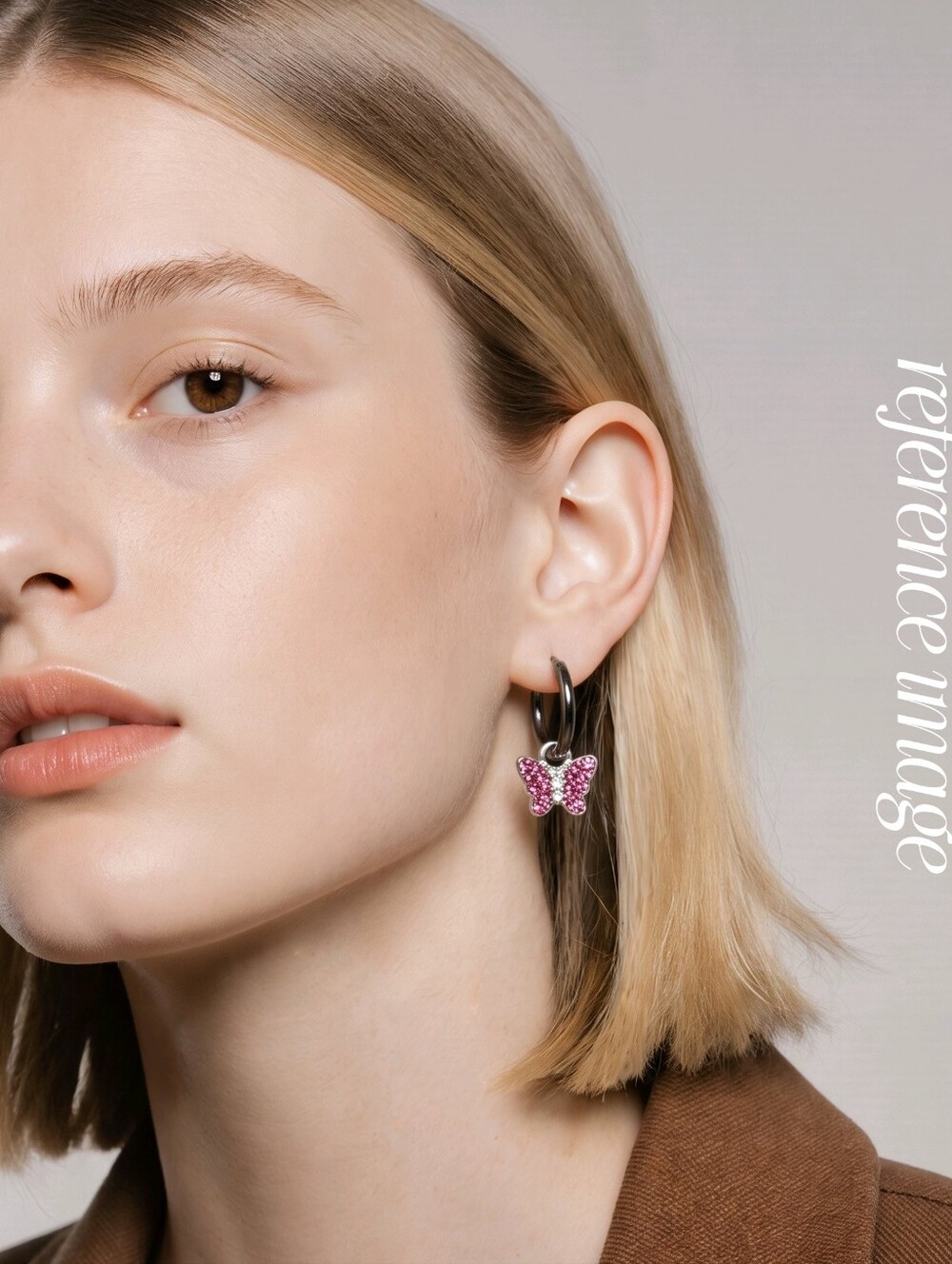FAO Schwarz Butterfly Hoop Earrings Sterling Silver Pink Swarovski Crystal NWT